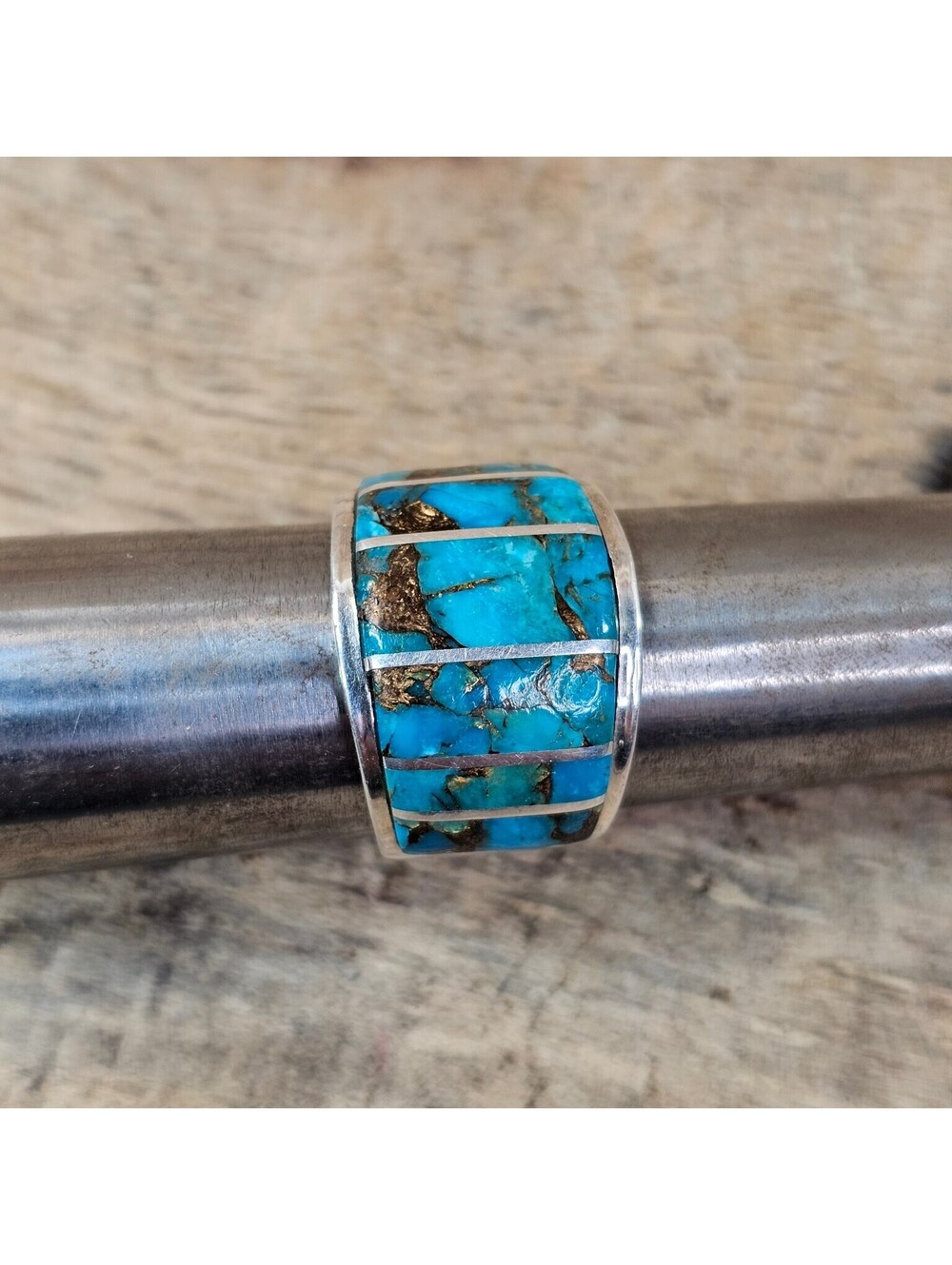 Sterling Silver Inlay Turquoise Ring Men's Women's Band Size 11 Fashion Jewelry